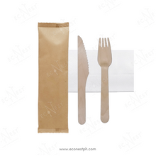 Load image into Gallery viewer, Birchwood Eco Cutlery Set in Kraft Pouch