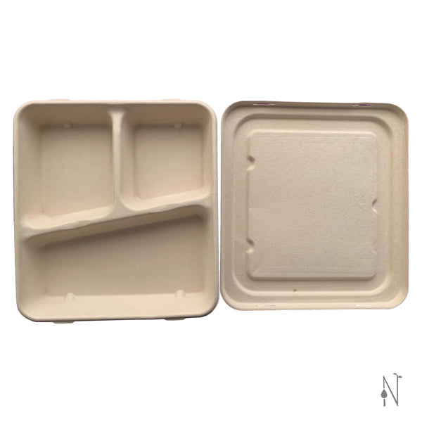 Bagasse Eco Bento Tray w/ Lid