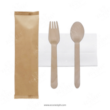 Load image into Gallery viewer, Birchwood Eco Cutlery Set in Kraft Pouch