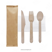 Load image into Gallery viewer, Birchwood Eco Cutlery Set in Kraft Pouch