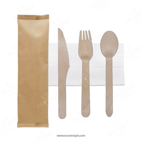Birchwood Eco Cutlery Set in Kraft Pouch